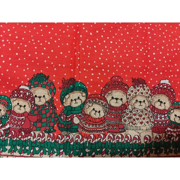 Vintage Leacock Tablecloth Holiday Bears Christmas Festive Red Green 52x70 USA - Picture 2 of 6